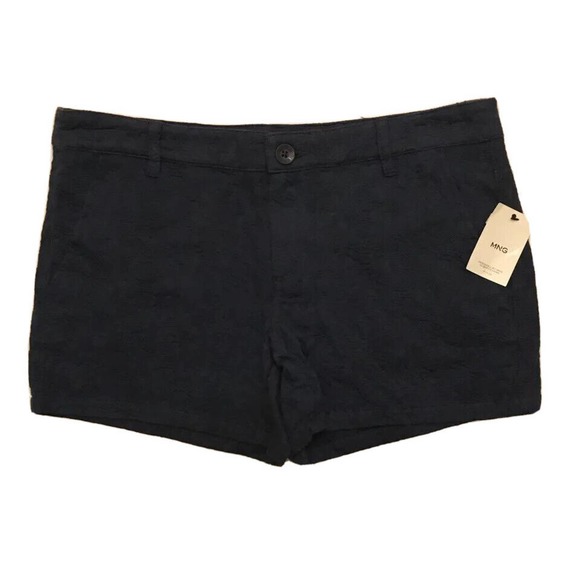 MNG Pants - NEW Womens MNG Sandia Navy Blue Low Rise Patterned Chino Shorts Size 4